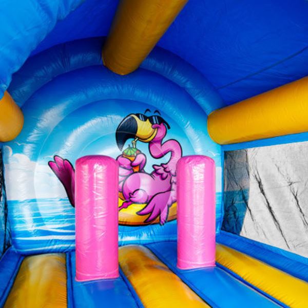 Springkussen Flamingo met dak